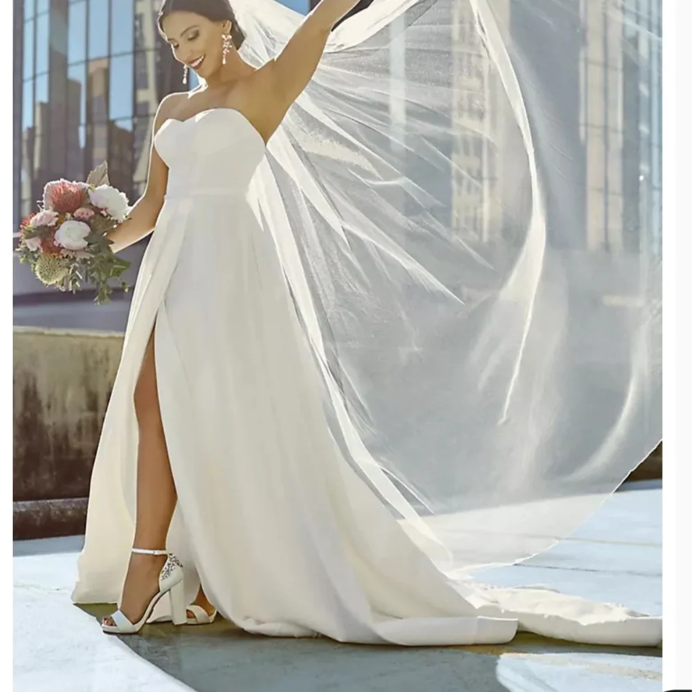 Bead and Pearl Trimmed Chapel Length Veil Davids bridal unopened from Davids bri - Picture 6 of 12